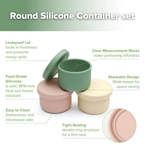 haakaa Mini Round Silicone Baby Food Containers with Lids, BPA-Free Leakproof Stackable Snack Cups, Microwave & Dishwasher Safe, 3-Pack, 5oz - Thumbnail 5