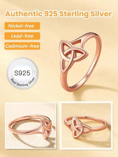 Bestyle Rose Gold Vermeil Celtic Knot Rings Sterling Silver Ring Women Simple Finger Band Ring Stacking Ring, Eternity Love Band Ring for Her, Great Irish Celtic Jewelry for Women,Size 12 - Thumbnail 2