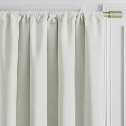 Joydeco Vanilla Grey Velvet Curtains 90 Inches 2 Panels, Luxury Thermal Insulated Soft Curtains for Bedroom & Living Room, Room Darkening Velvet Drapes, Rod Pocket (52W x 90L) - Thumbnail 2