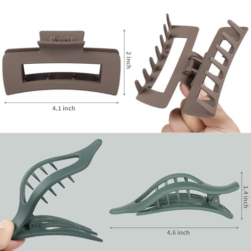 Hair Clips for Women 4.3 Inch Large Hair Claw Clips 8 pcs Square Claw Clips & Flat Hair Clips for Thick or Thin Hair French Concord Hair Barrettes Alligator Hair Accessories for Women (Dark Colorful) - Thumbnail 3