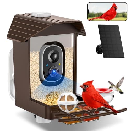 Bird Feeder with Camera, Solar Powered Smart Bird Feeder Camera Outdoor, 2K HD Live Video, Motion Detection Alerts, 2.4GHz WiFi, IP65 Waterproof, Bird Watching Gift for Backyard