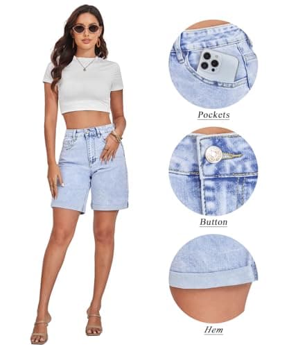 VIPONES Bermuda Shorts for Women High Waisted Jorts Jean Shorts Womens Trendy Outfits Casual Summer Stretchy Light Blue Denim Shorts(580, L) - Thumbnail 4
