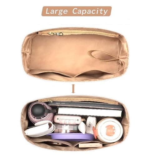 Eorakla Organizer Insert for Brooklyn 28 Bag, Lightweight Tyvek Purse Organizer with Multiple Pockets, Soft Structure Handbag Insert for Slouchy Tote (White/Brown) - Thumbnail 4