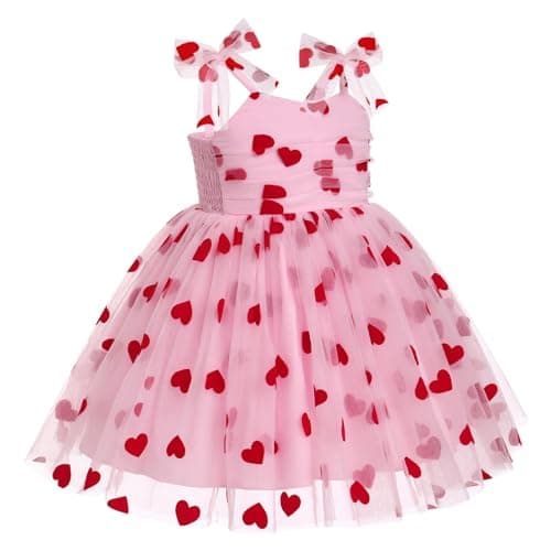 Girl Valentine's Day Outfit: Toddler Baby Girls Tutu Dress Flower Sleeveless Backless Pageant Princess Birthday Party Dresses Sequin Tulle Bowknot Cake Smash Photo Shoot Outfits Pink Heart 12-18Months - Thumbnail 3