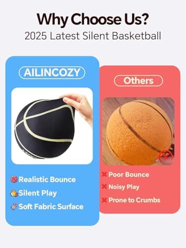 ALLINCOZY Covered Silent Basketball, Fabric Cover Soft Foam Airless Basketball, High Bounce, Noise-Free Training Ball, Gifts Packaging, Safe for Indoor Activities - Thumbnail 2