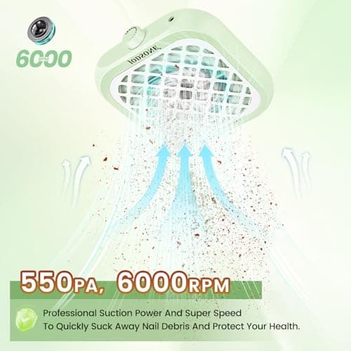 JODSONE 6000RPM Mini Nail Dust Collector Powerful Suction Portable PocketSized Nail Salon with 30 Filters Green - Thumbnail 4