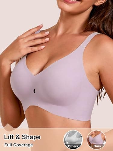 COCOMARTS Jelly Bras for Women No Underwire Seamless Push Up Bra Full Support Comfort Bralettes Wireless Plunge Everyday Bra Pink Medium - Thumbnail 2