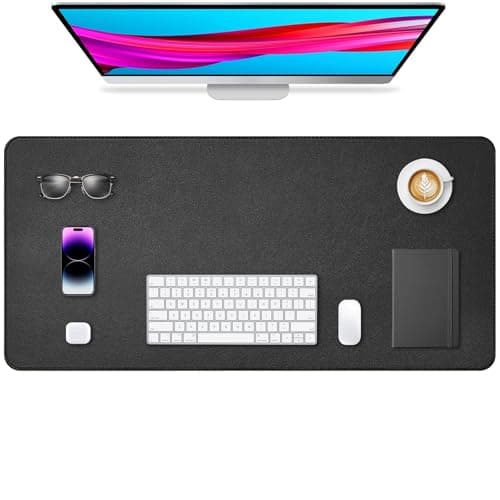 Yuwiiuuo Leather Desk Pad Protector, Office Desk Mat, Large Mouse Pad, Non-Slip PU Leather Desk Blotter, Waterproof Computer Desk Writing Pad for Office and Home (Black, 36" x 17") - Image 1
