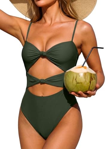 ANRABESS Women One Piece Swimsuits Tummy Control Bathing Suit Twist Cutout Adjustable Straps Swimwear Beach Vacation Clothes Army Green Medium - Image 1