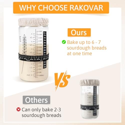 Rakovar Premium Sourdough Starter Jar Kit, 57oz Large Capacity Sourdough Jar, Sourdough Bread Starter Kit for Perfect Sour Dough Bread (Black, 2 Pack) - Thumbnail 2