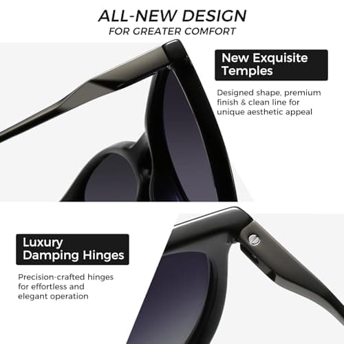 SUNGAIT Original Design Trendy Sunglasses Polarized Vintage Round Classic Retro Style for Women and Men (2025 Glossy Black Frame/Gray Gradient Lens) - Thumbnail 4