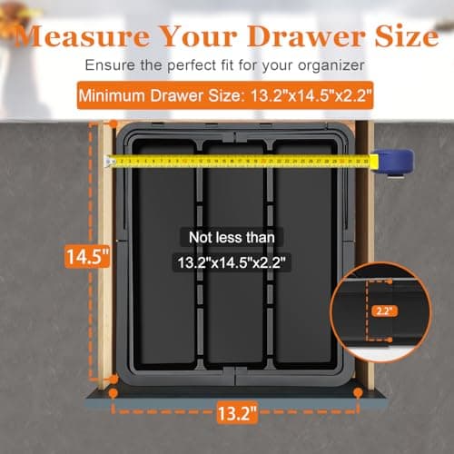 Spaclear Large Utensil Drawer Organizer Expandable Silverware Organizer for Kitchen Drawer Adjustable Cooking Utensil Holder Cutlery Flatware Tray Spatula Tools Gadgets Storage Dividers Plastic Black - Thumbnail 5