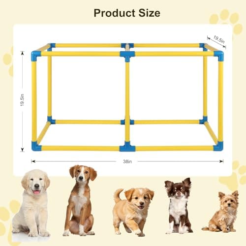 Autyomo 38" Extra Large Puppy Play Gym Jungle Gym with 14 Toys, Indoor Dog Activity Center with Adjustable Elastic Tug Straps, Spacious PVC Design for Small Dogs & Puppies 0-6 Months - Thumbnail 4
