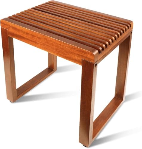 RUIERS Solid Teak Shower Bench, 15.7" Heavy Duty 500 lbs Capacity, Waterproof Single-Tier Shower Stool for Inside Shower or Bathroom, Shower Seat for Inside Shower Legs Shaving, Disabled Elderly - Image 1