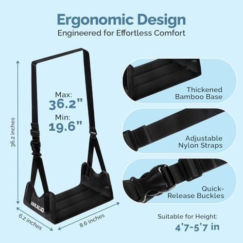 1 Pack No-Collapse Airplane Foot Hammock–Adjustable Foot Hammock for Plane Travel with Thick Bamboo Base, Lightweight Travel Footrest for Office, Flights(Black) - Thumbnail 5