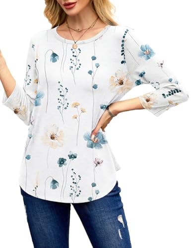 NORACORA Women's 3/4 Length Sleeve Crew Neck T-Shirt - Printed Casual Basic Tops - Thumbnail 3