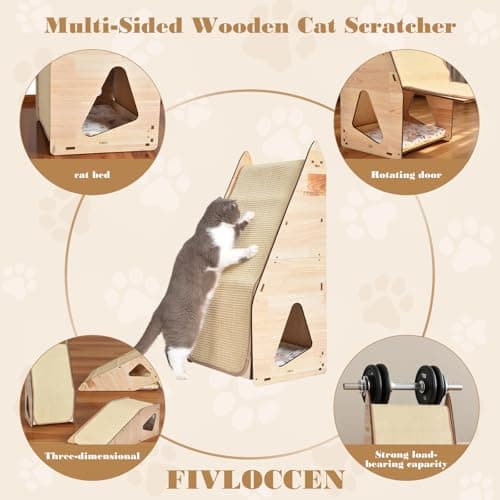 FIVLOCCEN Enhanced Wood-Framed Cat Scratching Post: Large Sisal Cat Scratcher, Integrated Scratch Post Pad Condo Tunnel House. All-in-One Space Saver for Multi-Cat & Budget-Friendly Homes (32in) - Thumbnail 6