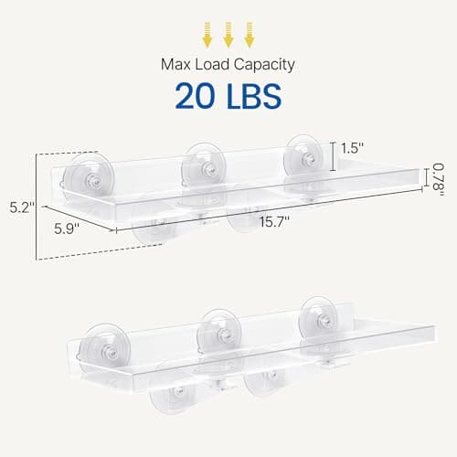 Leafory 2PCS Window Plant Shelves, 15.7 X 5.9inch Clear Acrylic Floating Shelf Strong Suction Cup Plant Holder with Bracket, Window Shelf for Plants Indoor - Thumbnail 2