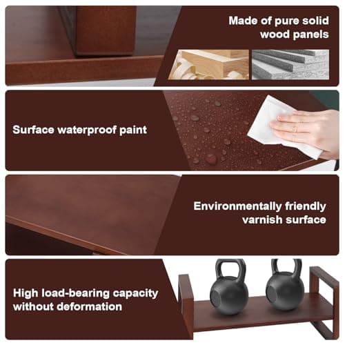 Desk Shelves Desktop Organizer Shelf - No Assembly Needed Holds 130lbs for Top of Desk Organizers and Accessories Corner Bookshelf Table Top Shelving in Office, Books, Bathroom Storage--Walnut Colour - Thumbnail 6