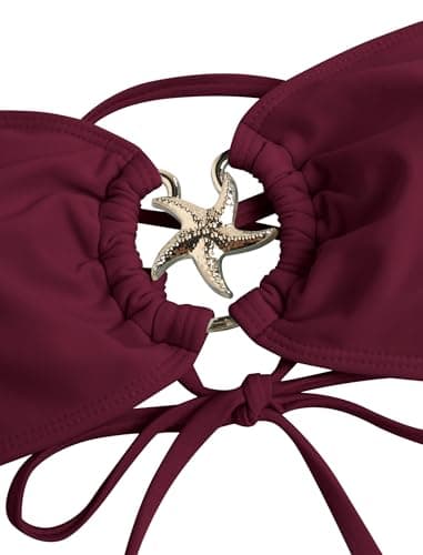 ZAFUL Women's Swimsuits Metallic Sparkly Glitter Shiny Starfish Metal Hardware High Cut Cheeky Bandeau Bikini Set Swimwear (Plum Pie XS) - Thumbnail 3
