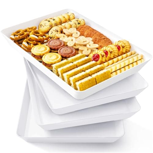 Lifewit Serving Tray for Party Supplies, Reusable Serving Platter for Catering, Snack, Fruit, Charcuterie, Appetizer, Plastic Food Trays, Hosting Essentials, BPA Free, White, 4 Pcs - Image 1