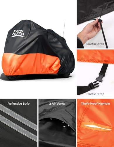 KEMIMOTO Heavy Duty 420D Waterproof Motorcycle Trike Cover with Antenna Opening 3 Wheel Cover Compatible with Trike Models Freewheeler, Tri Glide Outdoor All Weather Protection from Dust Sunlight Rain - Thumbnail 5