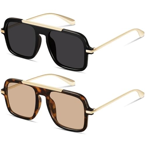 YMRFW Trendy Aviator Sunglasses for Women Men Retro Square 70s style Vintage Metal Designer UV Protection Shades - Image 1