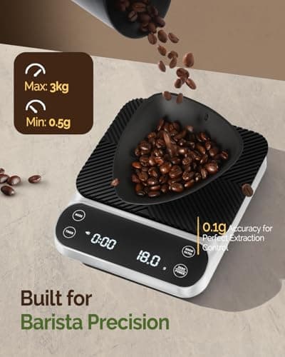 Maestri House S3 Coffee Scale with Timer, 3kg/0.1g Rechargeable Digital Scale, 3 Brew Modes, Adjustable Ratios & Flow Rate Display, Barista-Grade for Pour-Over, Espresso, French Press –White - Thumbnail 3