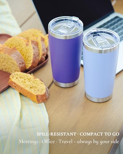 UIRZOTN Travel Coffee Tumbler 20oz, 8 Pack Leakproof Travel Coffee Mug with Lid and Straw, Stainless Steel Double Wall Vacuum Insulated Tumbler for Hot/Iced Drinks (Textured Matte, Soft Pink) - Thumbnail 4