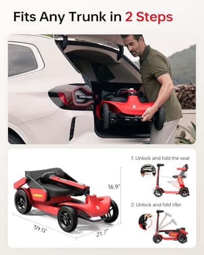 Paiseec Powered Mobility Scooter S3, Removable Battery Foldable Electric Scooter with AI Safety System, Folding Mobility Scooter for Adults Seniors, 25 Miles 6 MPH 300 lbs, All Terrain, Slope Safety - Thumbnail 3