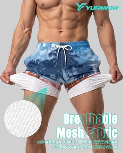 Yufawow 9 Inch 9in Men Swim Trunks Compression Liner Quick Dry Drawstring Male Swimwear Swimsuit Swimtrunks Bathing Suit Fair Beach Water Shorts Big Tall Long Plus Size Large 3XL 4XL 5XL American - Thumbnail 3