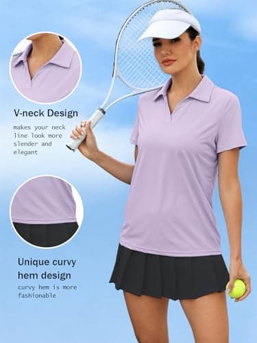 3rd hill Women's Polo Shirts Short Sleeve UPF 50+ Sun Protection V Neck Golf Tennis Collared Work Tops Dry Fit Light Purple M - Thumbnail 6