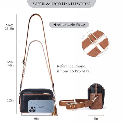 Roulens Triple Zip Small Crossbody Bag for women,Wide Strap Cell Phone Purse Shoulder Handbag Wallet with Credit Card Slots - Thumbnail 5