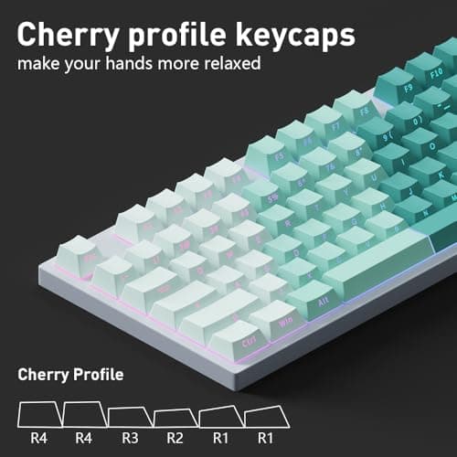 AKepopery Gradient Keycap Side-Print Shine-Through PBT Keycaps, 121 Keys Cherry Profile, Transparent Spacebar Strip, for MX Switches, for Keyboards with LED Facing South (Gradient Green) - Thumbnail 2