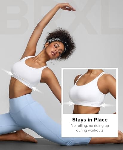 BRXL Plus Size Sports Bra with Sewn in Pads Light Impact Adjustable Spaghetti Strappy Padded Cross Back Cut Out Yoga Workout White - Thumbnail 5
