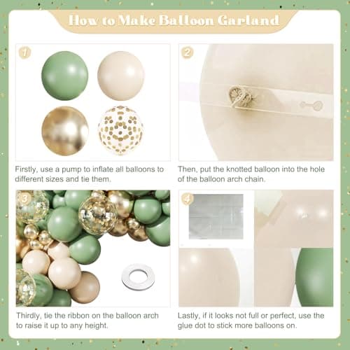 Sage Green Gold Balloons Arch Kit, 140Pcs Pastel Sage Green Gold Sand White Confetti Balloons for Wedding Bridal Shower Spring Birthday Party Decorations - Thumbnail 6