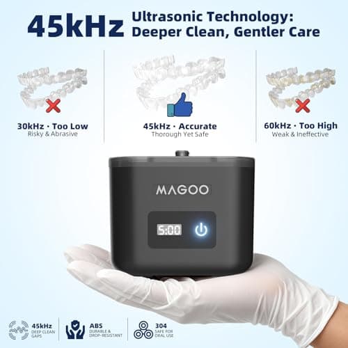 Ultrasonic Retainer Cleaner Machine, Denture Cleaner for Aligners Night Guards Braces Mouth Guards Toothbrush Heads，All-in-One Dental & Jewelry Cleaner, 45kHz 200ML, Dual Modes - Thumbnail 5