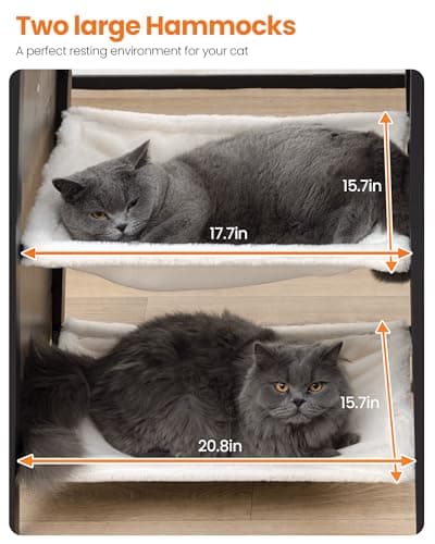 Feliskyn Modern Wood Cat Tree for Indoor Cats, 56 Inch Tall Cat Tower with Hammock, Multi-Level Trees with Perch Bed, 2 Hammock, Cat Condo, Scratching Board, Removable Pads, Cat Furniture, Greige - Thumbnail 3