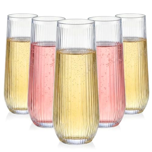 GuanQiao 24 Pack Stemless Plastic Champagne Flutes, 9oz Ribbed Disposable Champagne Glasses, Heavy Duty Shatterproof Mimosa Glasses for Wine Tasting, Wedding, Bridal Shower, Party Supplies, Birthday - Image 1
