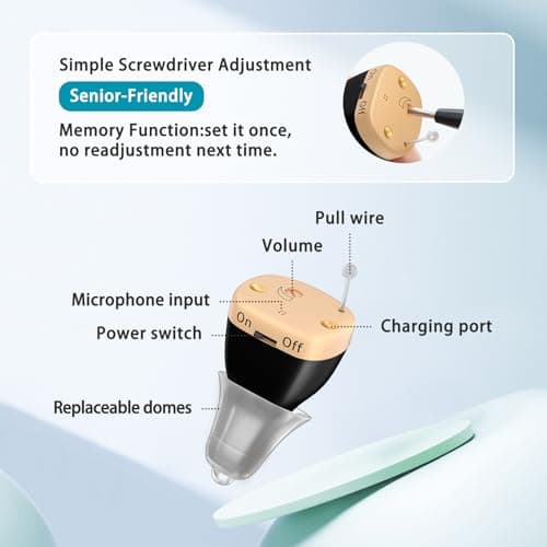 Rechargeable Hearing Aids for Seniors with Noise Cancellation, OTC hearing aids Digital Chips for Clear Sound, CIC In-Ear Fit Comfortable & Invisible, Charging Case Volume Control, 1 Pair, Black - Thumbnail 6