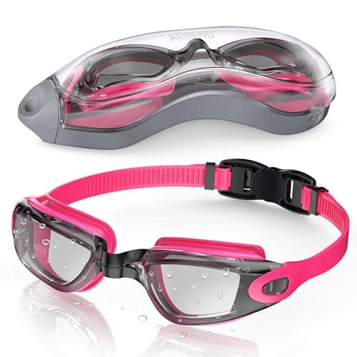 Aegend Swim Goggles, Swimming Goggles No Leaking Full Protection Adult Men Women Youth, Raspberry-red Black