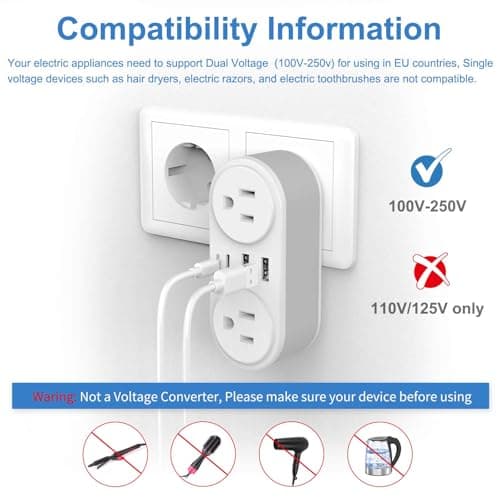 2 Pack European Travel Plug Adapter with USB C, CHUAFIUR International Power Adapter for Italy Spain France Germany, American to European Travel Must Haves - to Most Europe EU (Type C) - Thumbnail 4