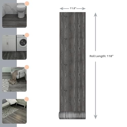 Peel and Stick Floor Tile - 11.8" X 118" Grey Vinyl Flooring Roll, Wood Grain Textured with Waterproof, Slip-Resistant - for Bathroom, Rv - Thumbnail 3