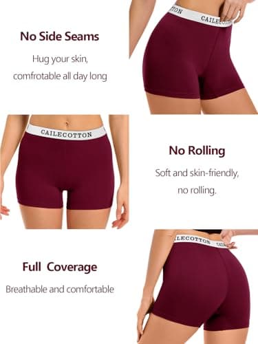 CAILECOTTON Womens Underwear Cotton Boxer Briefs for Women High Waisted Boy Short Panties Strech Breathable - 4 pack - Thumbnail 5