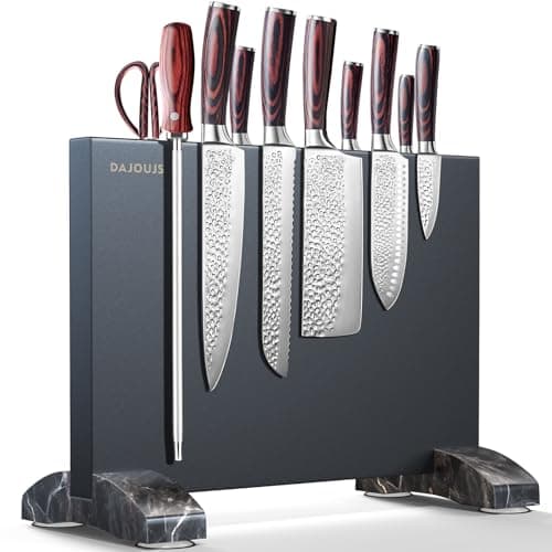 Magnetic Knife Block, Magnetic Kitchen Knife Holder Stand with Strong Magnet Strip for Kitchen Counter, Stainless Steel Double-Sided Universal Knife Storage Rack Organizer Without Knives-Black - Image 1