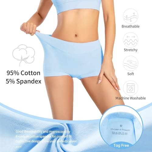 Migbean Women's Cotton Boxer Briefs Underwear Boy Shorts Underwear Lightweight High Waist Panties 5 Pack Multicolor - Thumbnail 3