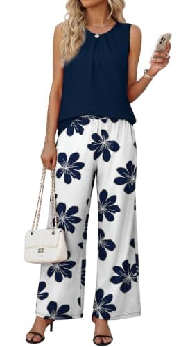WIHOLL Plus Size Two Piece Sets for Women Vacation Summer Outfits Beach Vacation Clothes Lounge Sets Fashion Airport Travel Matching Set Clothing Wide Leg Pants Set 2026 Pajamas 2XL - Image 1