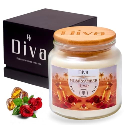 DV DIVA Scented Candle Gift 14oz Rose Amber & Musk - Anniversary, Valentine & Birthday Gift - Luxury Large Soy Wax Candle with Hidden NFC Love Message - Soft Fragrance Home Decor & Relaxing Ambiance - Image 1