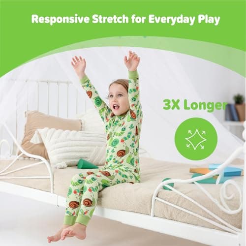NewSeed So Soft Kids 2-Piece Viscose from Bamboo Outfit Set, Long Sleeve Top & Leggings, Cozy Base Layer for Boys & Girls (Caterpillar and Snails, 2T) - Thumbnail 3