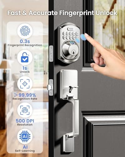 TEEHO TE012W-H WiFi Fingerprint Door Locks for Front Door, Satin Nickel - Thumbnail 4